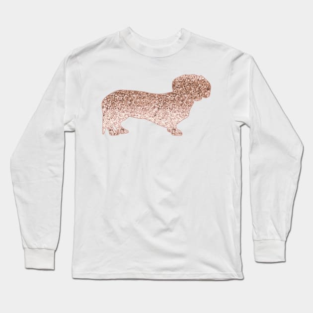 Rose gold glitter Sausage Dog Long Sleeve T-Shirt by RoseAesthetic